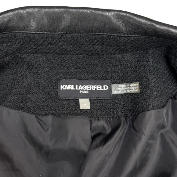 KARL LAGERFELD Tweed Faux Leather Trim Jacket Size 4 - Picture 4 of 7